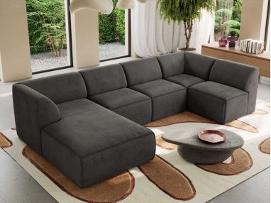 Narożnik MODARO U 5M - strona lewa - ciemnoszary, welwet