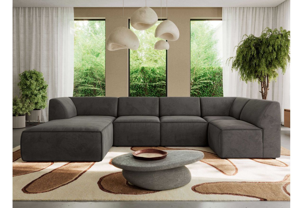 Narożnik MODARO U 5M - strona lewa - ciemnoszary, welwet