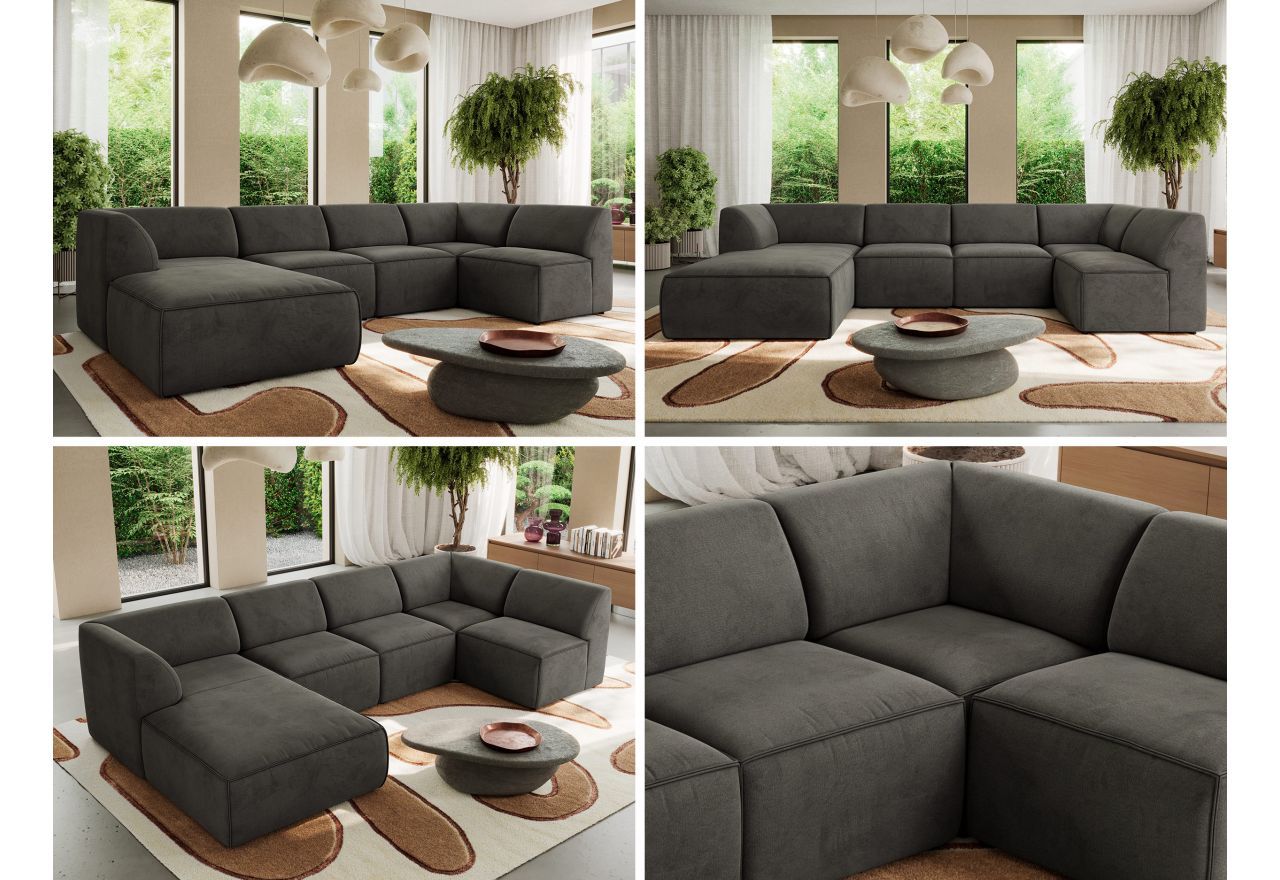 Narożnik MODARO U 5M - strona lewa - ciemnoszary, welwet