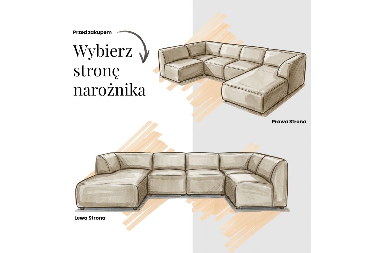 Narożnik MODARO U 5M - strona lewa - ciemnoszary, welwet