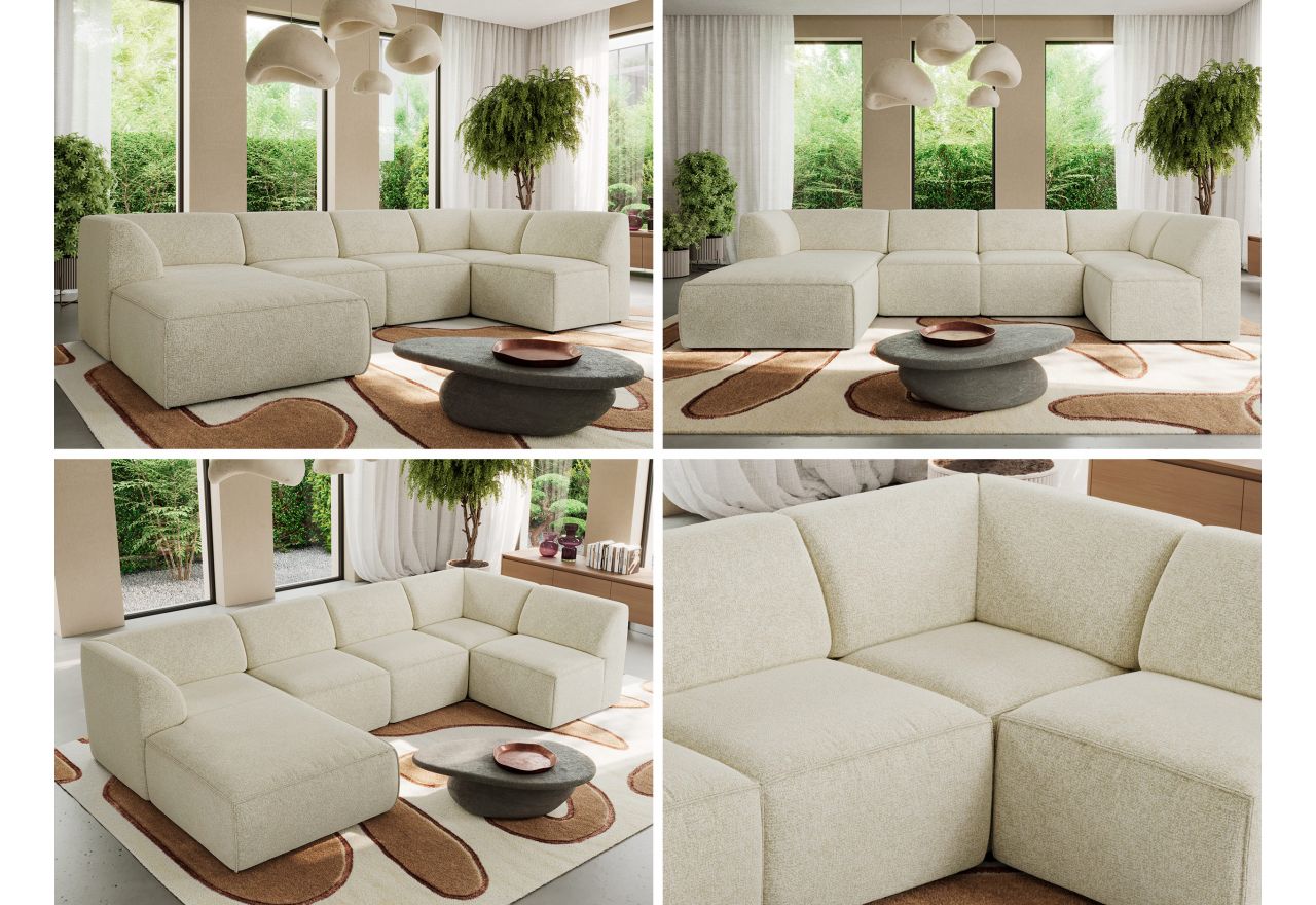 Narożnik MODARO U 5M - strona lewa - kremowy, struktura