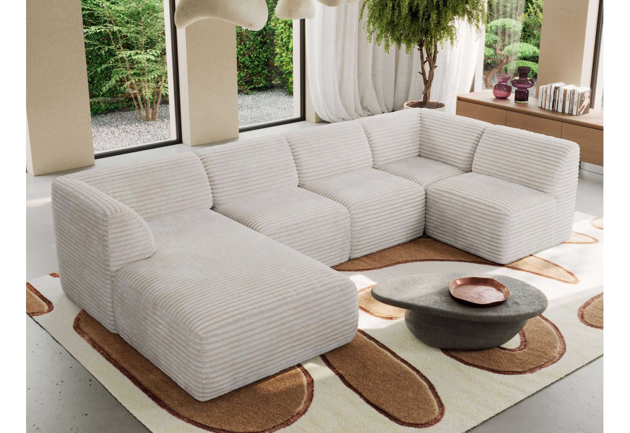 Narożnik MODARO U 5M - strona lewa - beżowy, sztruks