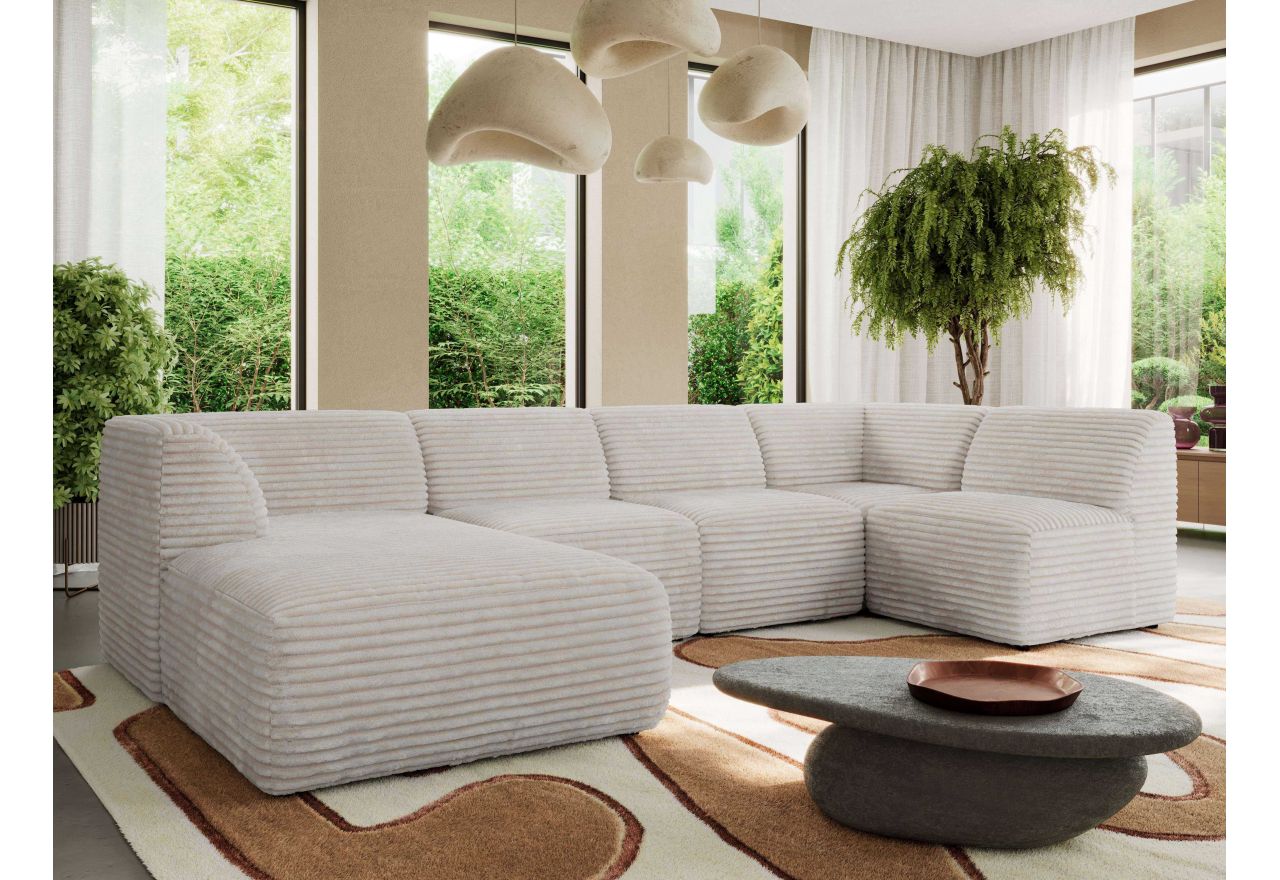 Narożnik MODARO U 5M - strona lewa - beżowy, sztruks