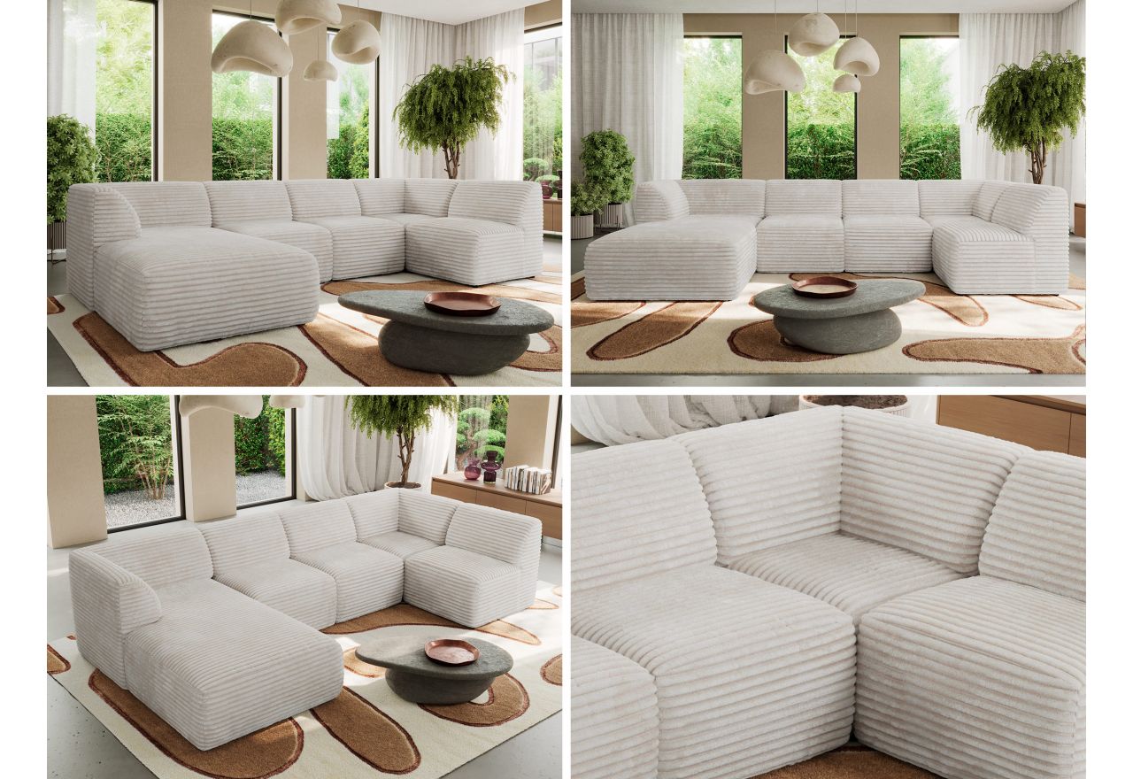 Narożnik MODARO U 5M - strona lewa - beżowy, sztruks