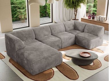 Narożnik MODARO U 5M - strona lewa - jasnobrązowy, sztruks