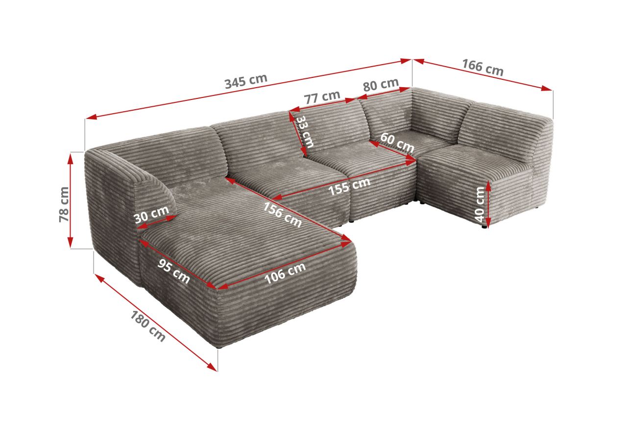 Narożnik MODARO U 5M - strona lewa - jasnobrązowy, sztruks