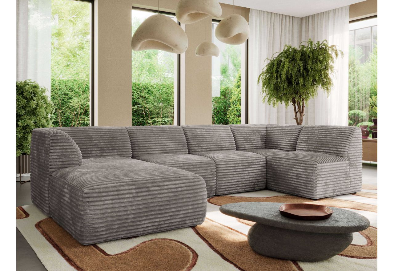 Narożnik MODARO U 5M - strona lewa - jasnobrązowy, sztruks