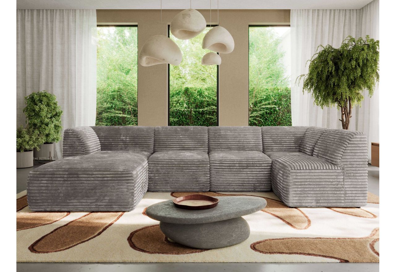 Narożnik MODARO U 5M - strona lewa - jasnobrązowy, sztruks