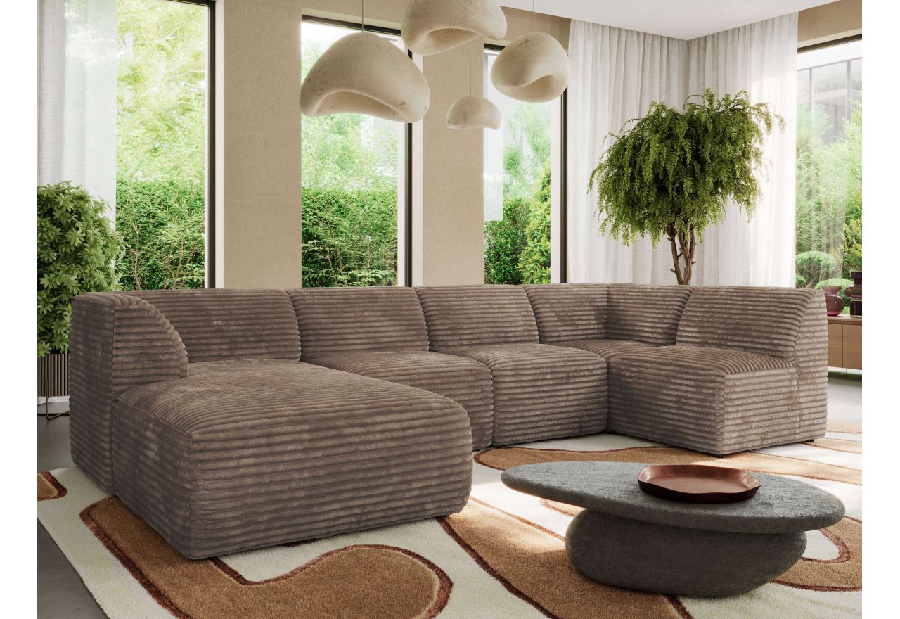 Narożnik MODARO U 5M - strona lewa - brązowy, sztruks