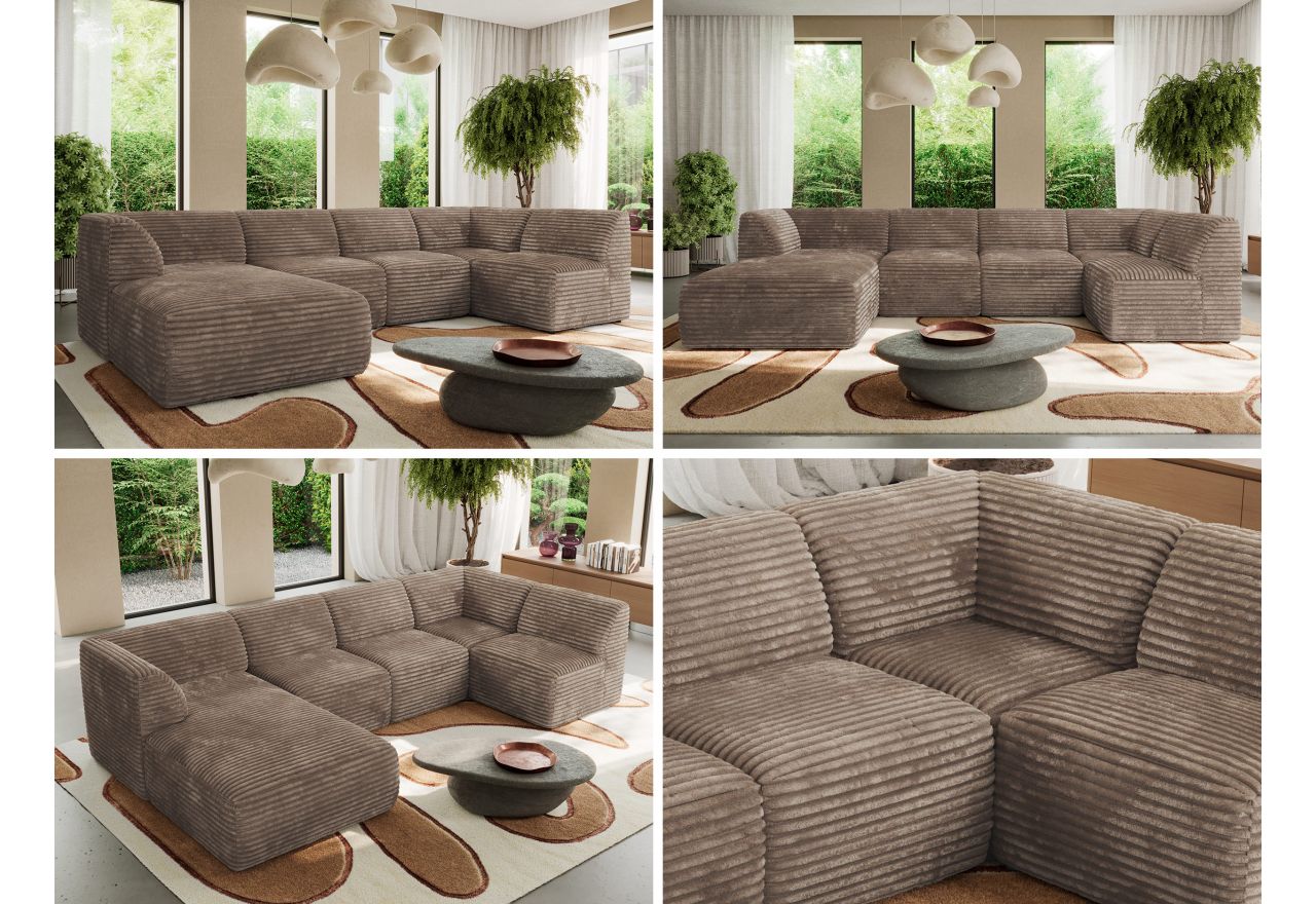 Narożnik MODARO U 5M - strona lewa - brązowy, sztruks