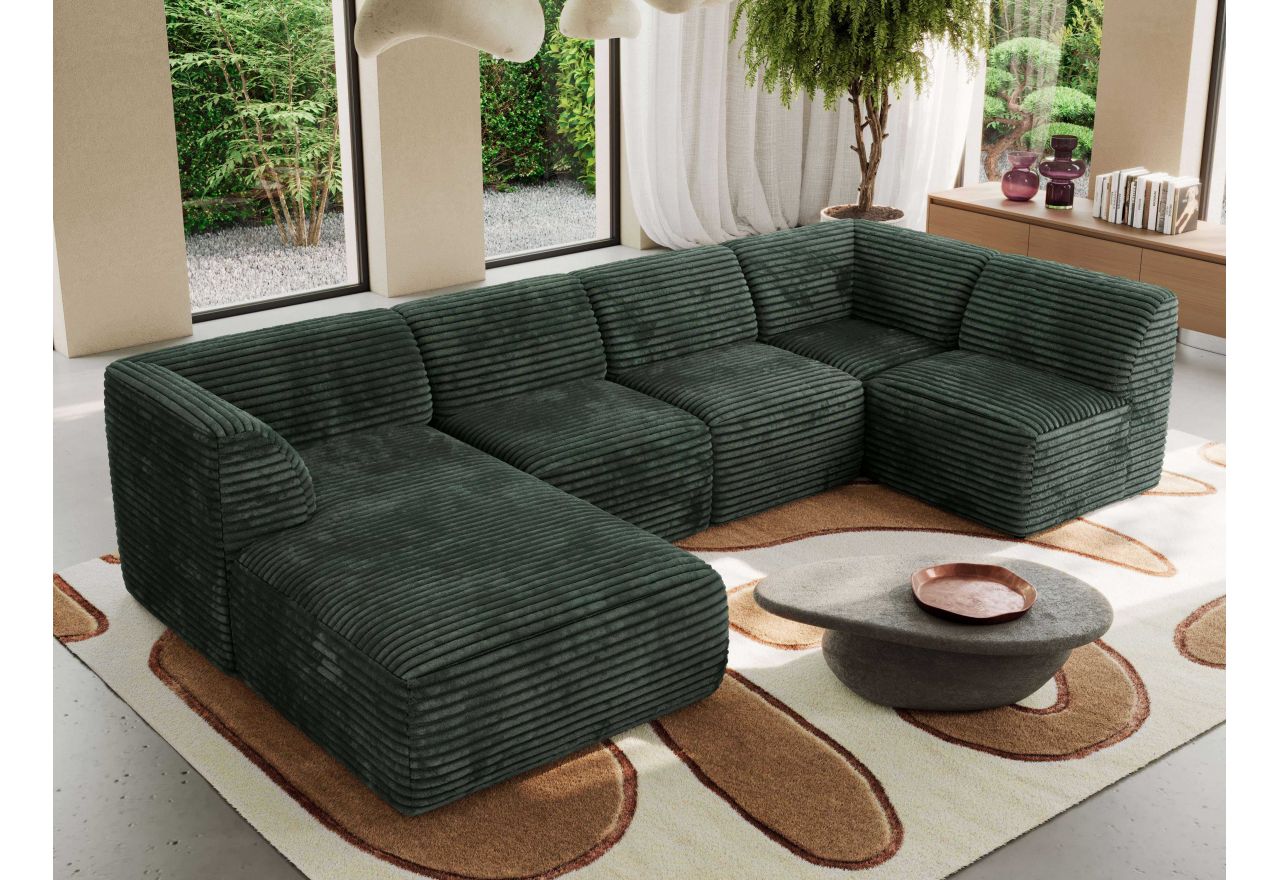 Narożnik MODARO U 5M - strona lewa - ciemnozielony, sztruks