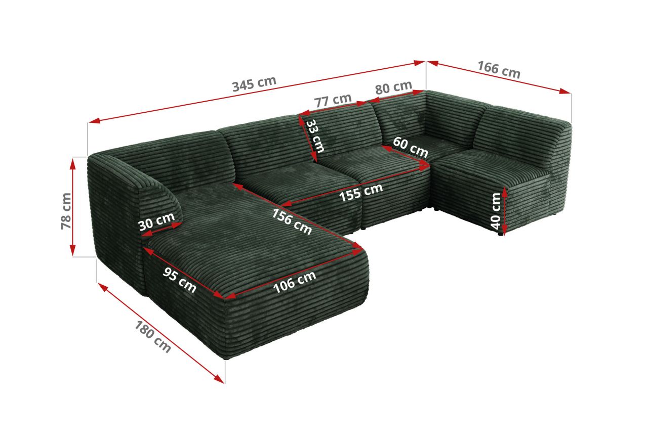 Narożnik MODARO U 5M - strona lewa - ciemnozielony, sztruks
