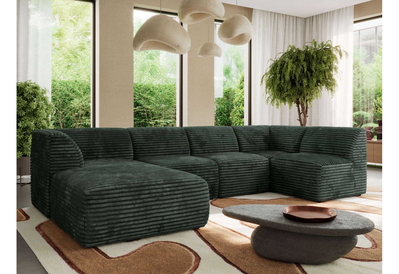 Narożnik MODARO U 5M - strona lewa - ciemnozielony, sztruks