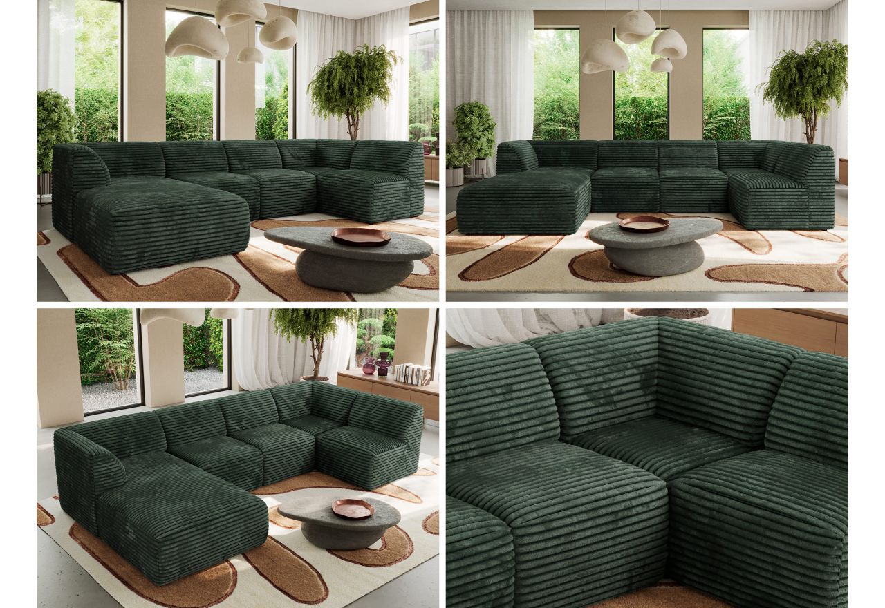 Narożnik MODARO U 5M - strona lewa - ciemnozielony, sztruks