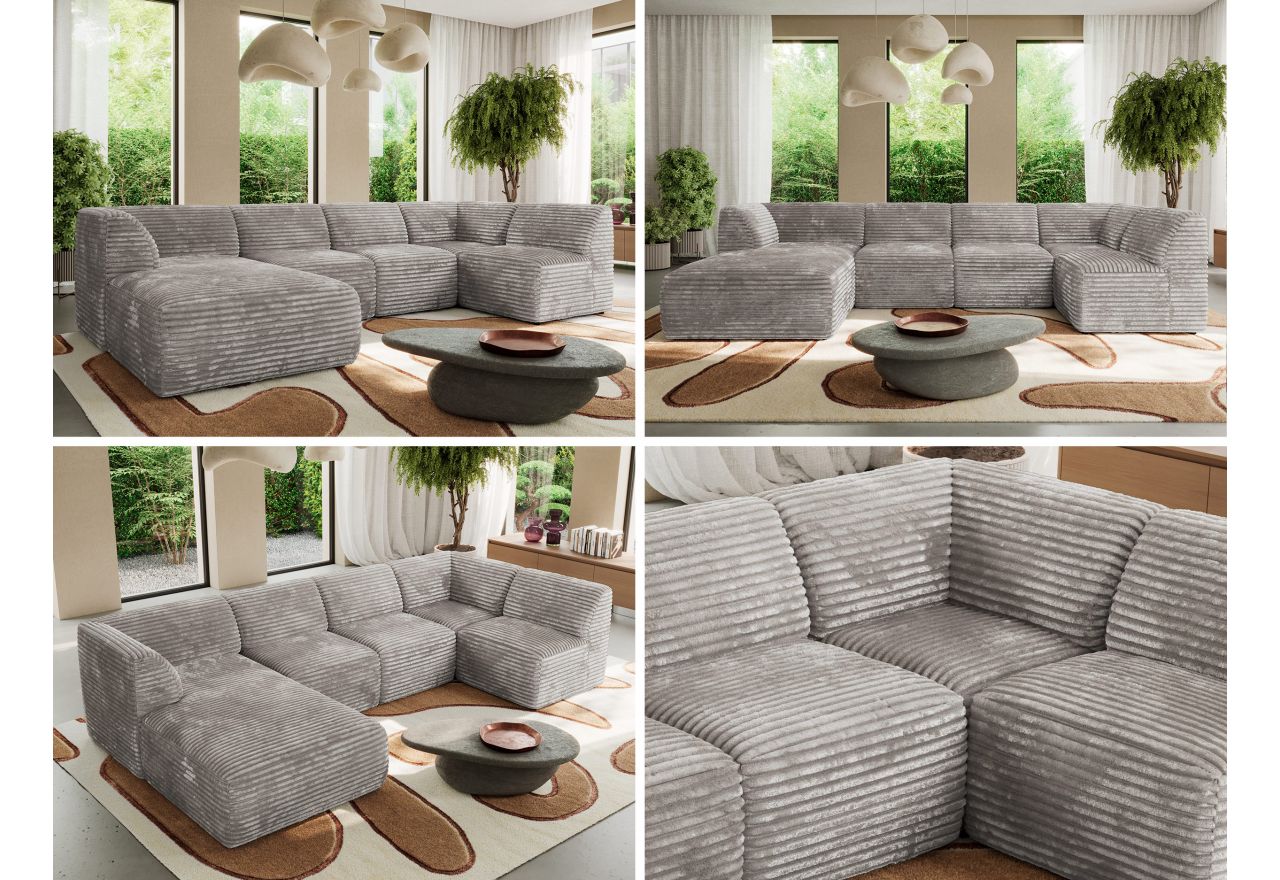 Narożnik MODARO U 5M - strona lewa - jasnoszary, sztruks