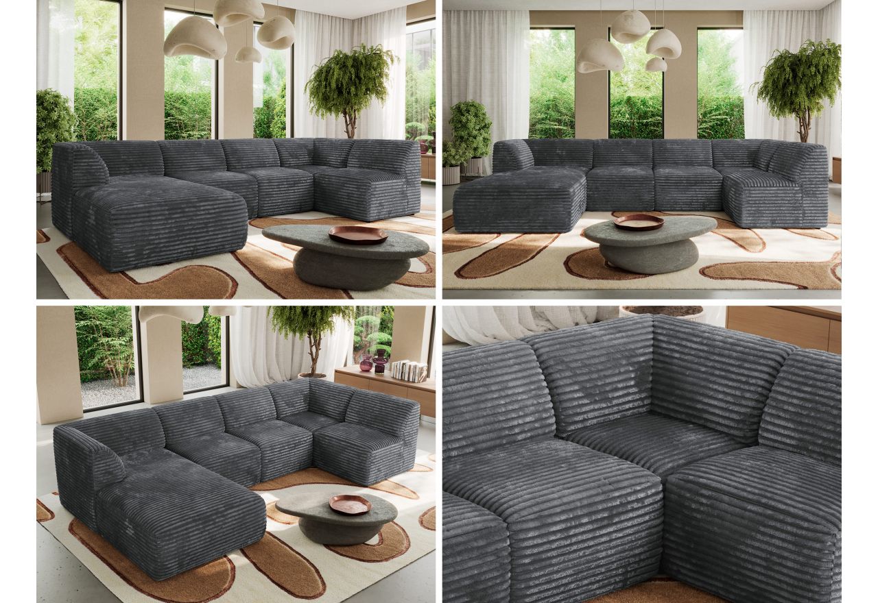 Narożnik MODARO U 5M - strona lewa - szary, sztruks