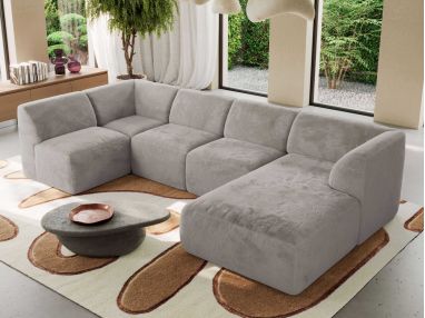 Narożnik MODARO U 5M - strona prawa - jasnoszary, plusz