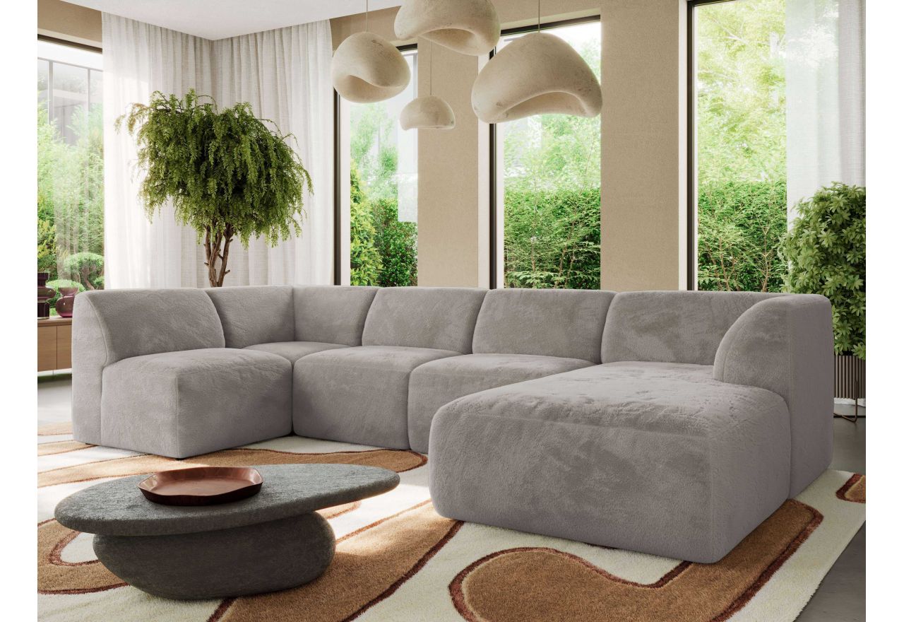 Narożnik MODARO U 5M - strona prawa - jasnoszary, plusz