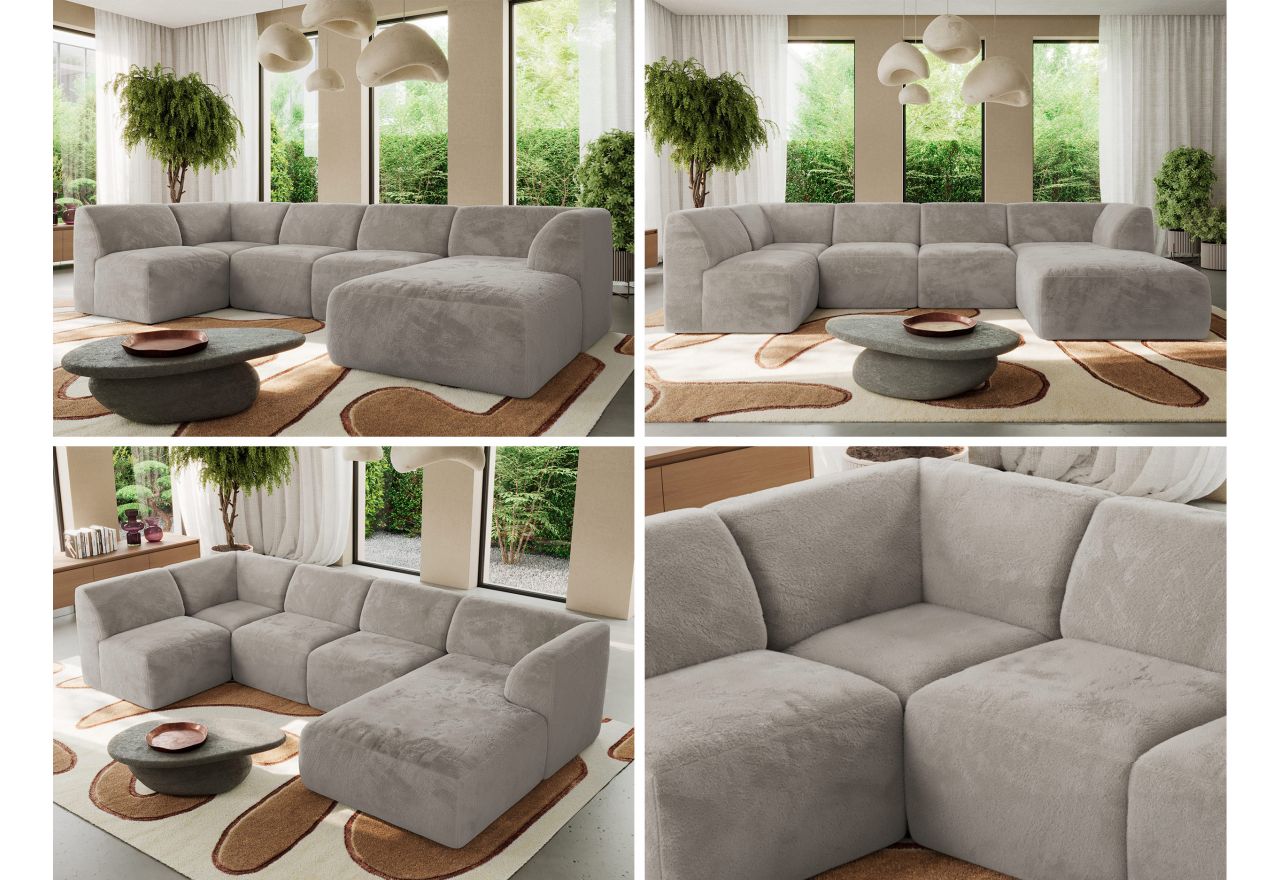 Narożnik MODARO U 5M - strona prawa - jasnoszary, plusz