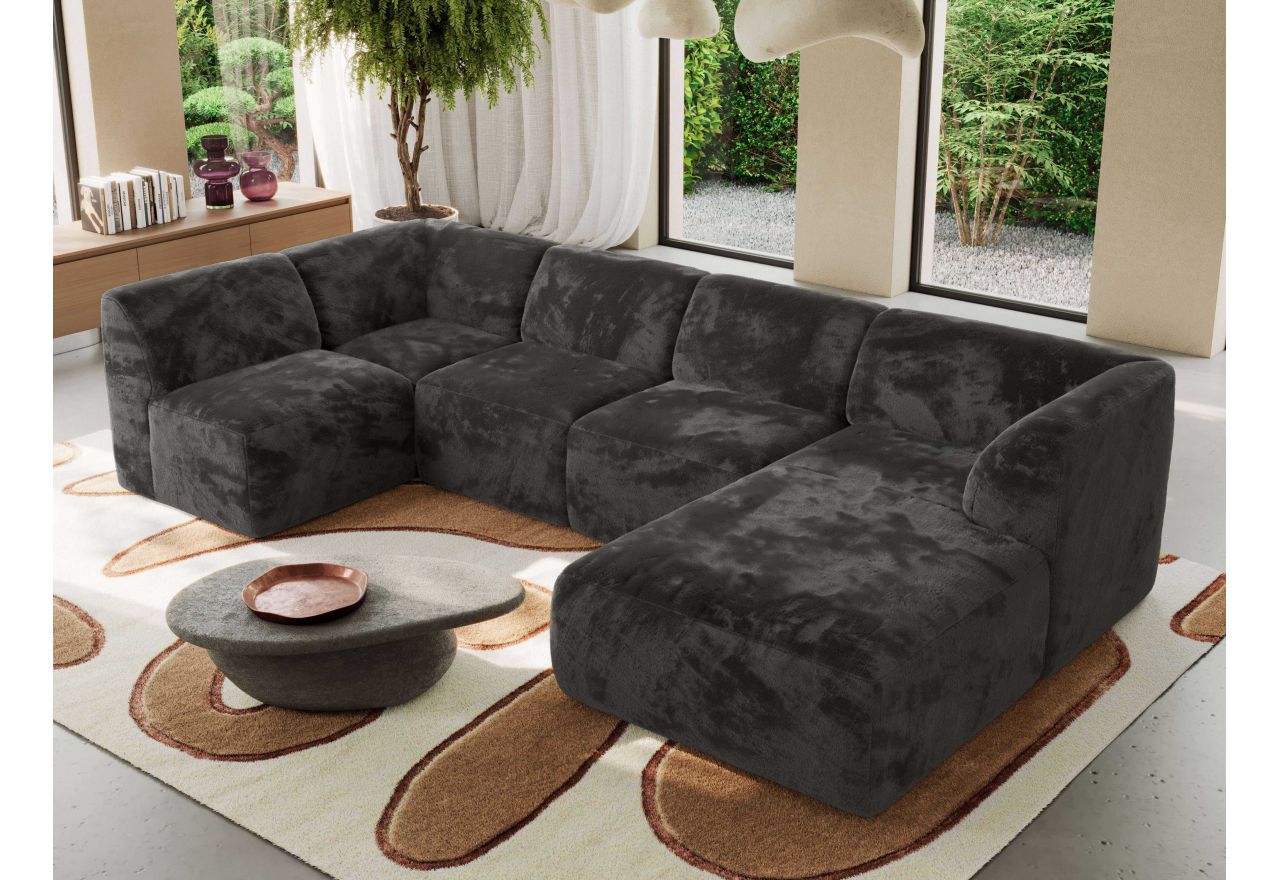 Narożnik MODARO U 5M - strona prawa - ciemnoszary, plusz