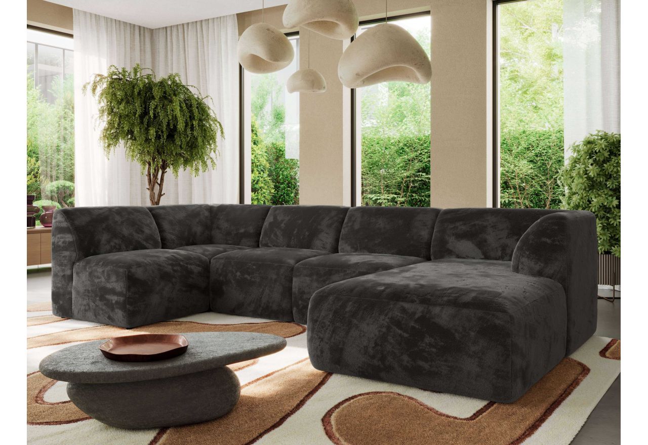 Narożnik MODARO U 5M - strona prawa - ciemnoszary, plusz