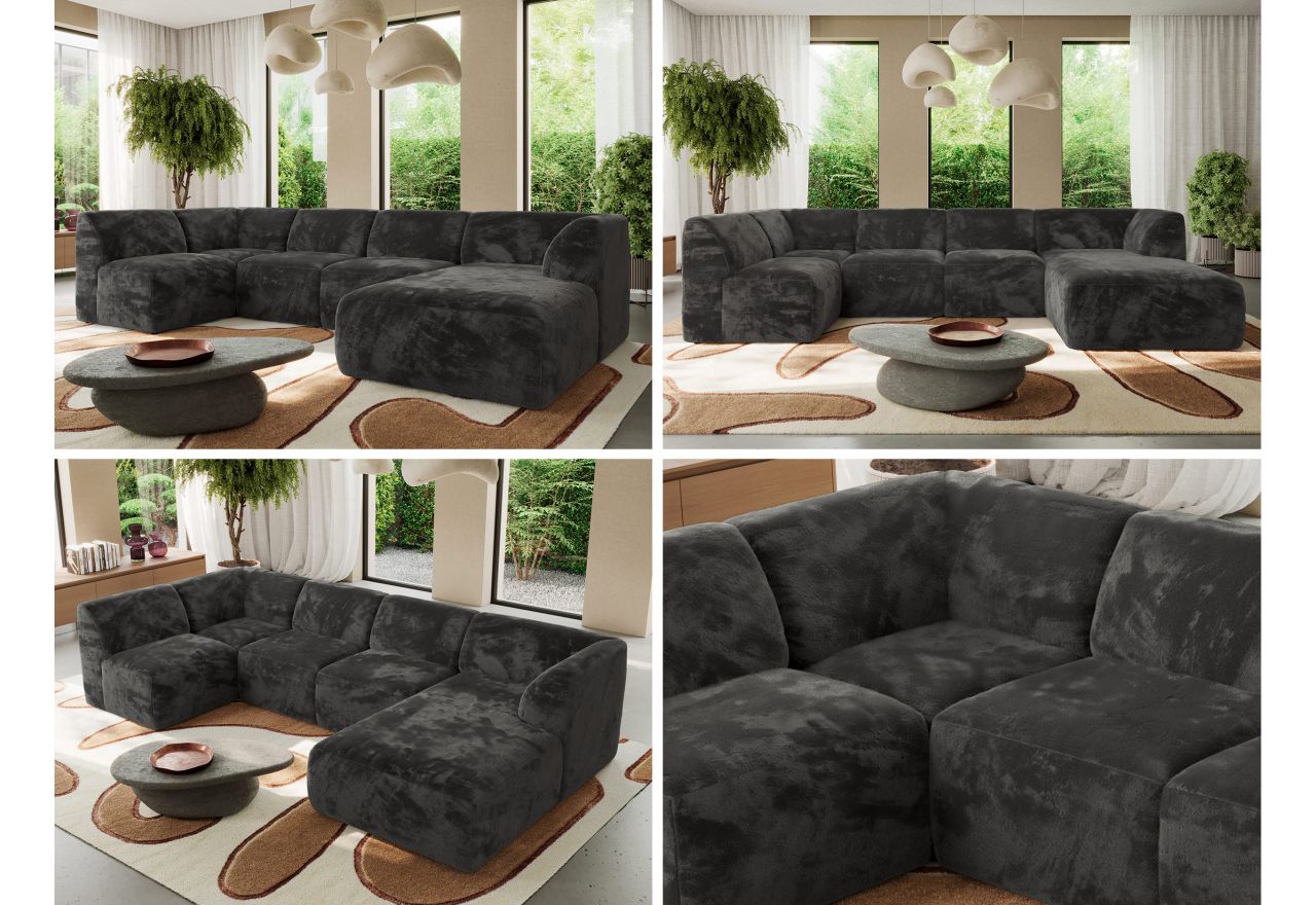 Narożnik MODARO U 5M - strona prawa - ciemnoszary, plusz