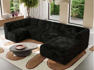 Narożnik MODARO U 5M - strona prawa - czarny, plusz