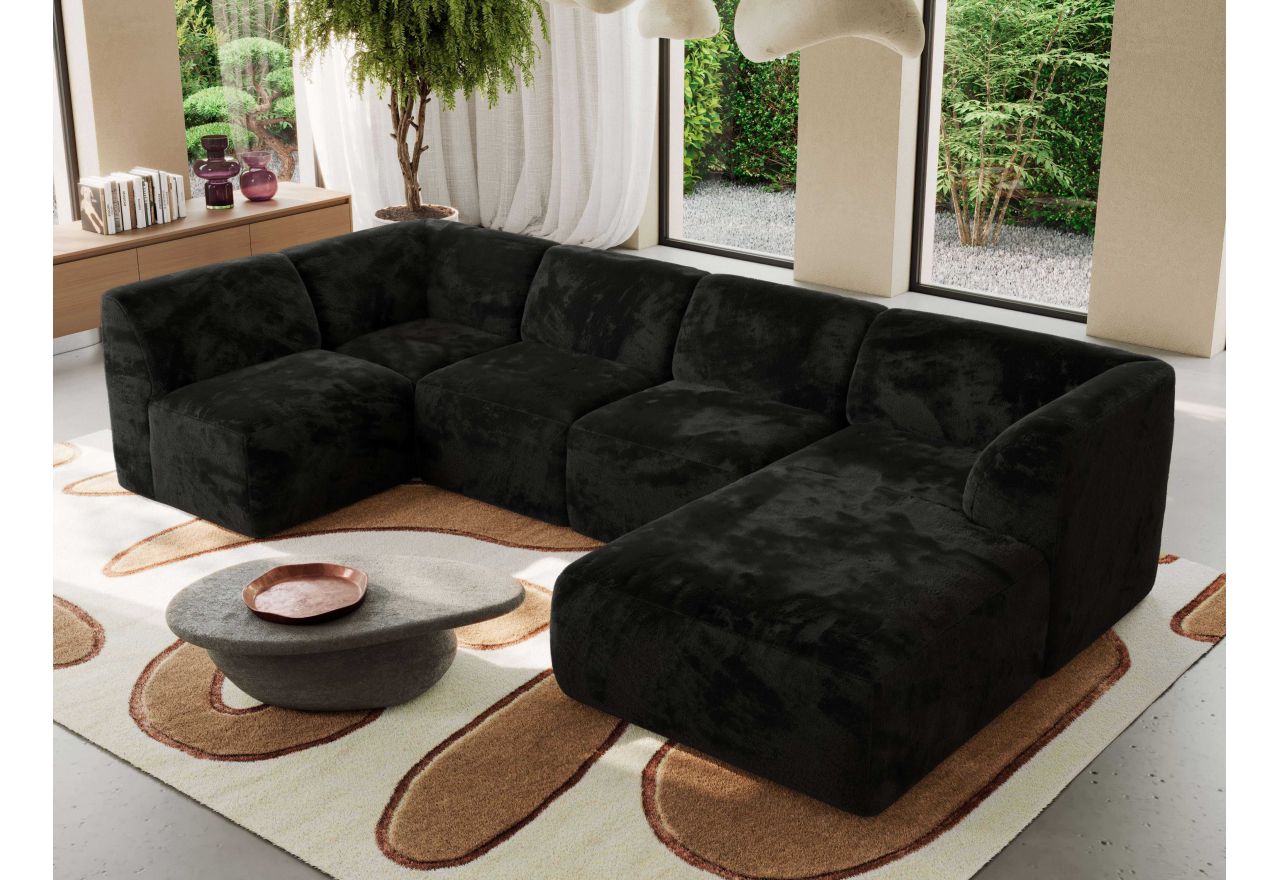 Narożnik MODARO U 5M - strona prawa - czarny, plusz