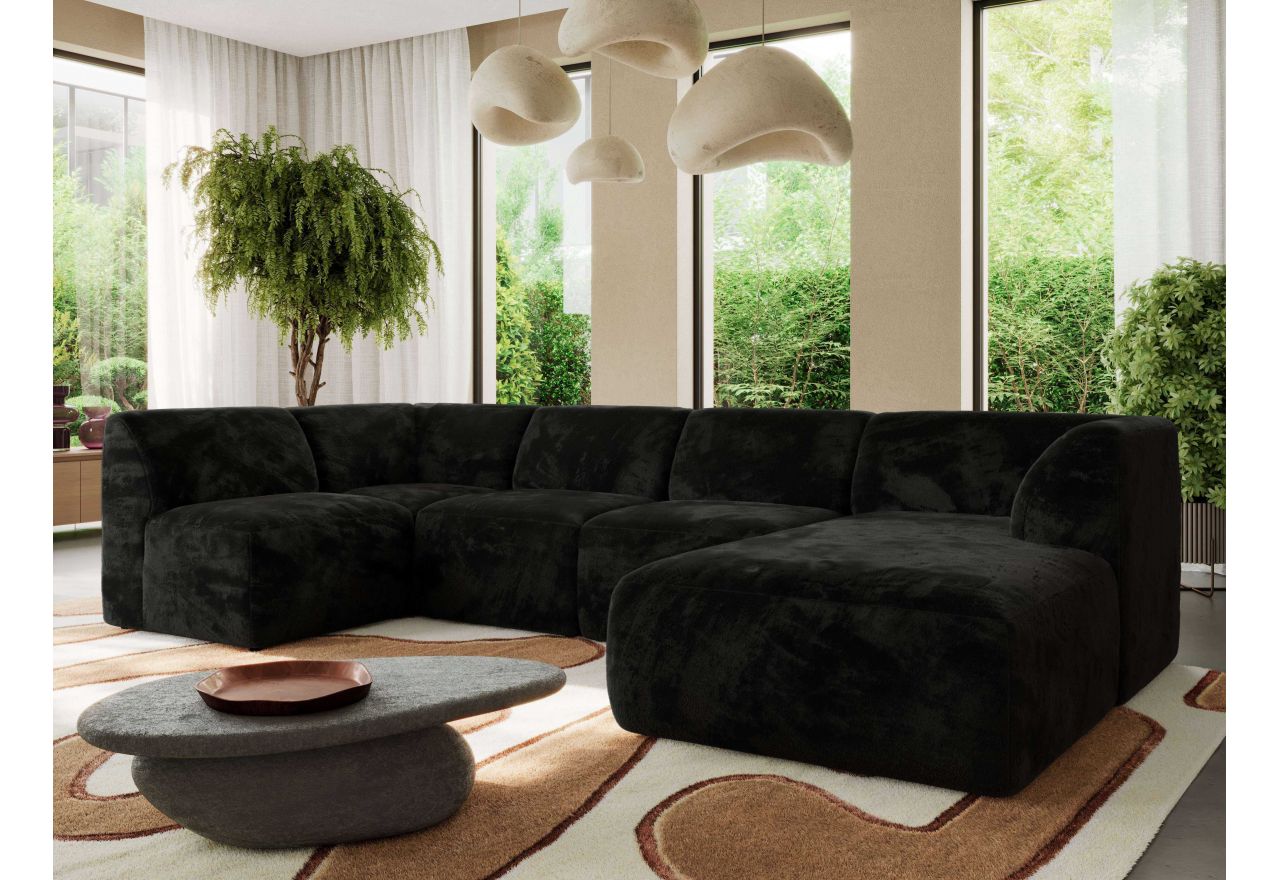 Narożnik MODARO U 5M - strona prawa - czarny, plusz