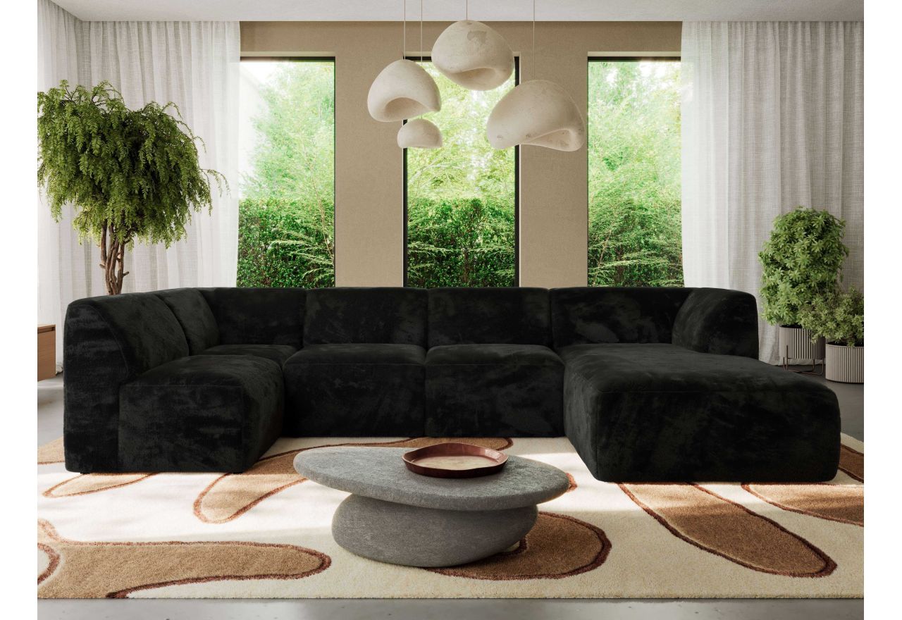 Narożnik MODARO U 5M - strona prawa - czarny, plusz