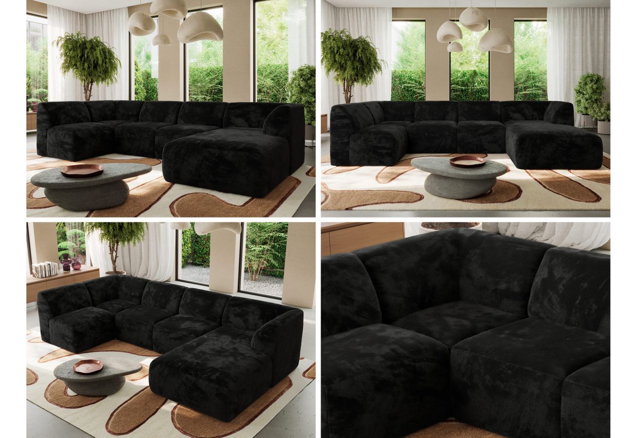 Narożnik MODARO U 5M - strona prawa - czarny, plusz