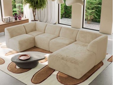 Narożnik MODARO U 5M - strona prawa - kremowy, plusz