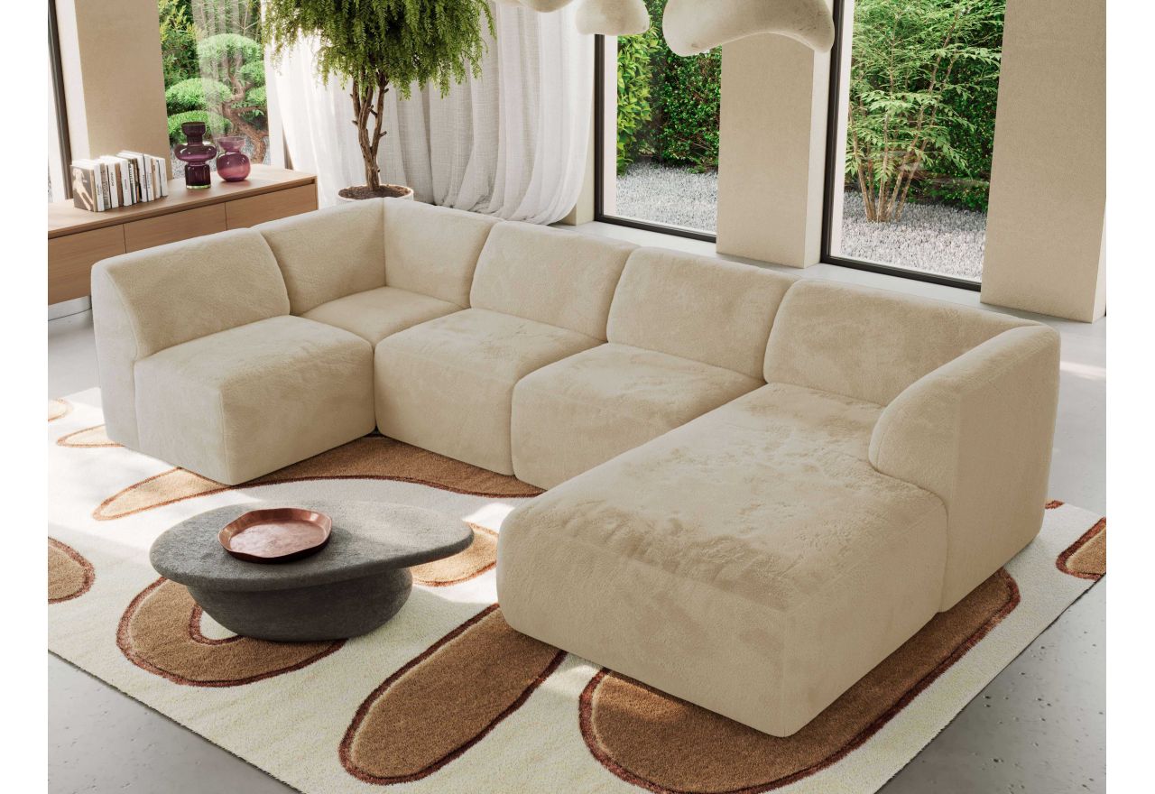 Narożnik MODARO U 5M - strona prawa - kremowy, plusz