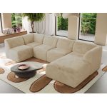 Narożnik MODARO U 5M - strona prawa - kremowy, plusz