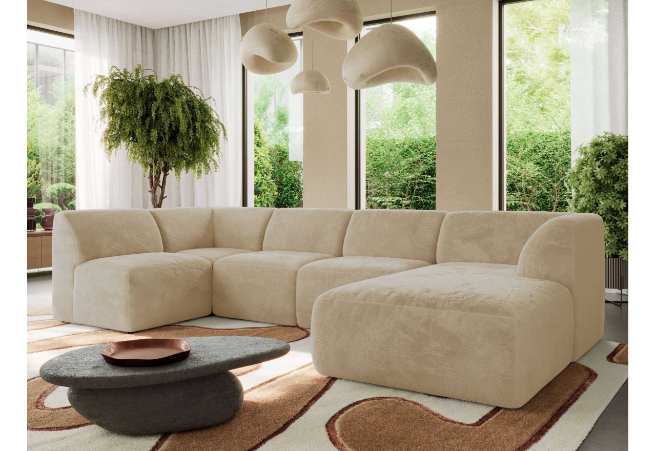 Narożnik MODARO U 5M - strona prawa - kremowy, plusz