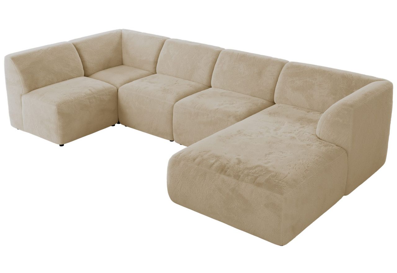 Narożnik MODARO U 5M - strona prawa - kremowy, plusz