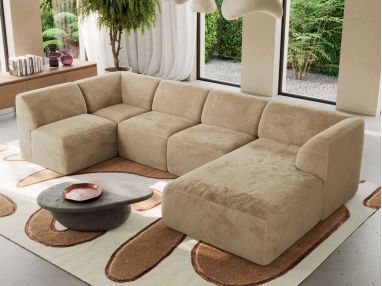 Narożnik MODARO U 5M - strona prawa - beżowy, plusz