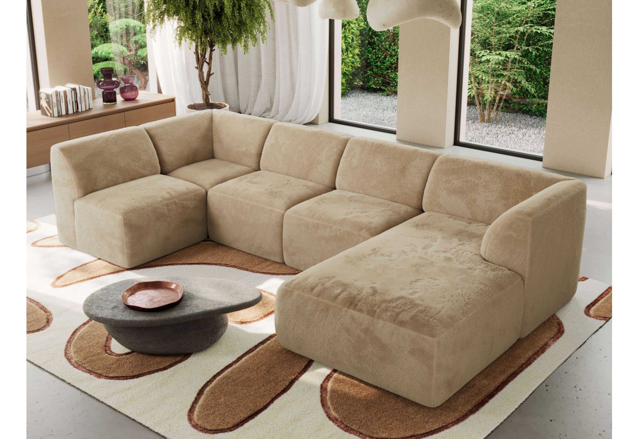 Narożnik MODARO U 5M - strona prawa - beżowy, plusz