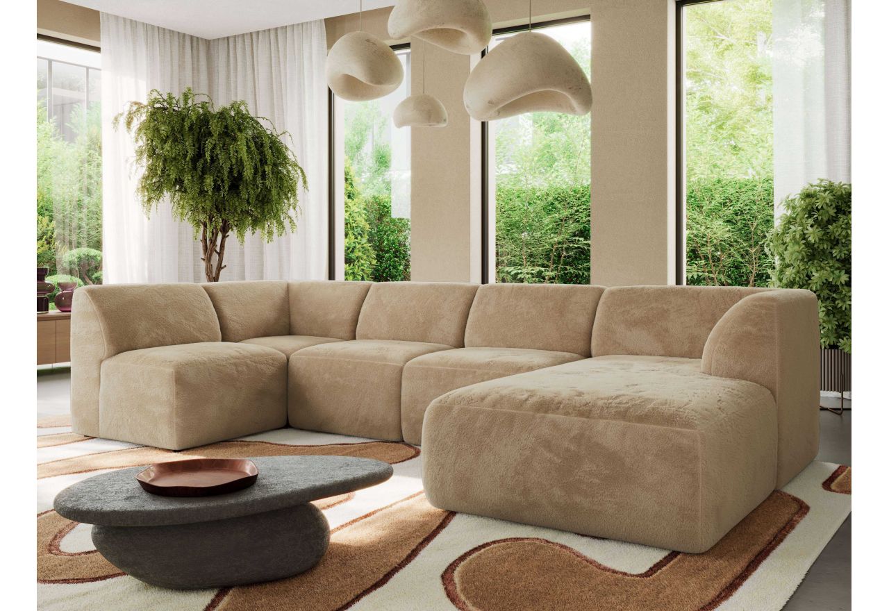 Narożnik MODARO U 5M - strona prawa - beżowy, plusz