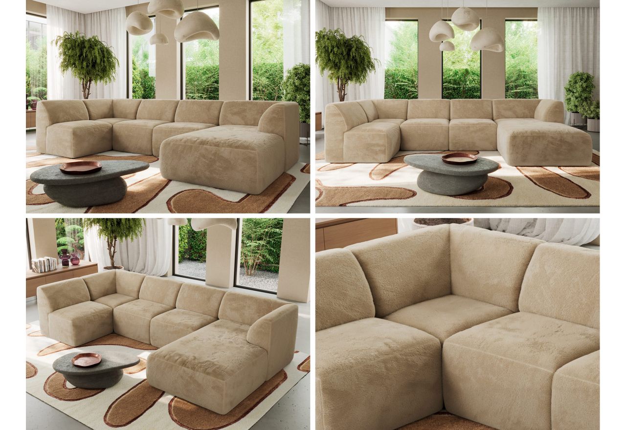 Narożnik MODARO U 5M - strona prawa - beżowy, plusz