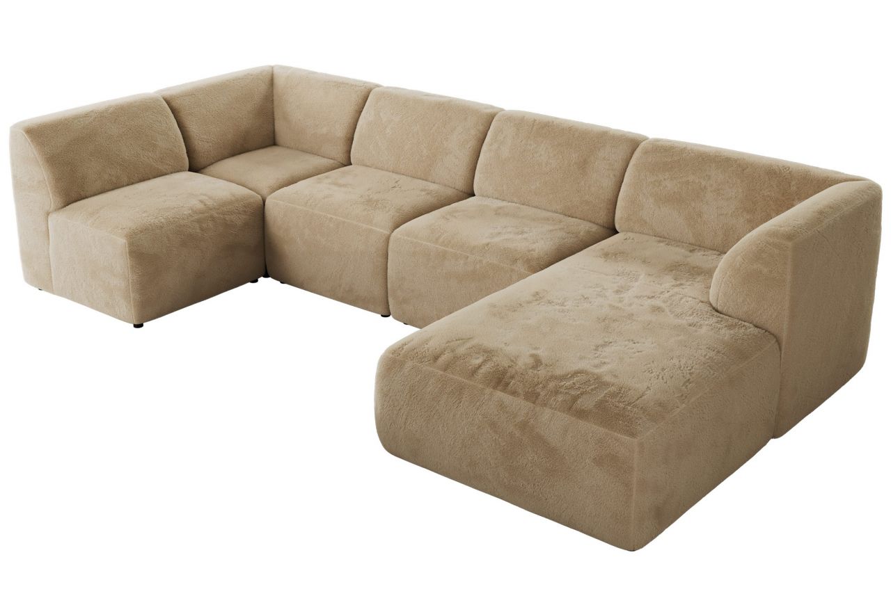 Narożnik MODARO U 5M - strona prawa - beżowy, plusz