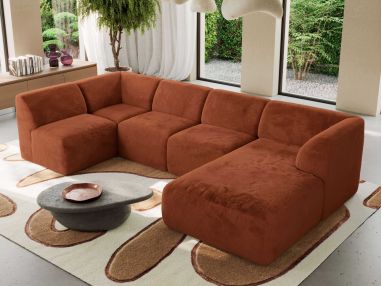 Narożnik MODARO U 5M - strona prawa - pomarańczowy, plusz