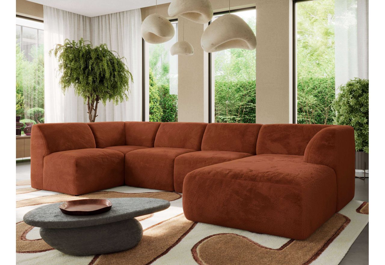 Narożnik MODARO U 5M - strona prawa - pomarańczowy, plusz