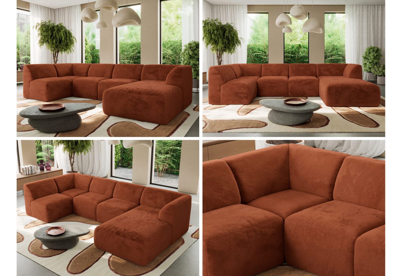 Narożnik MODARO U 5M - strona prawa - pomarańczowy, plusz