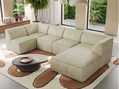 Narożnik MODARO U 5M - strona prawa - beżowy, welwet