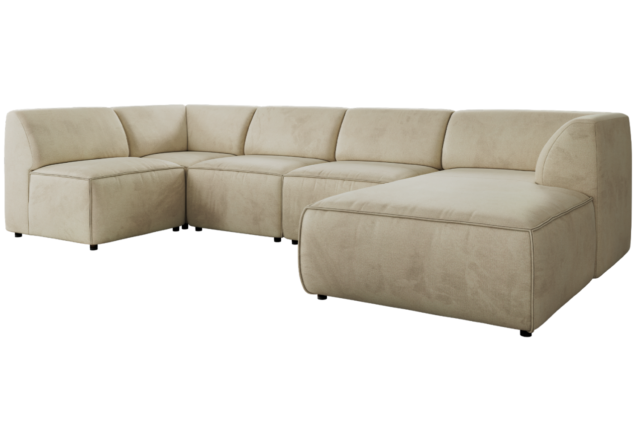 Narożnik MODARO U 5M - strona prawa - beżowy, welwet