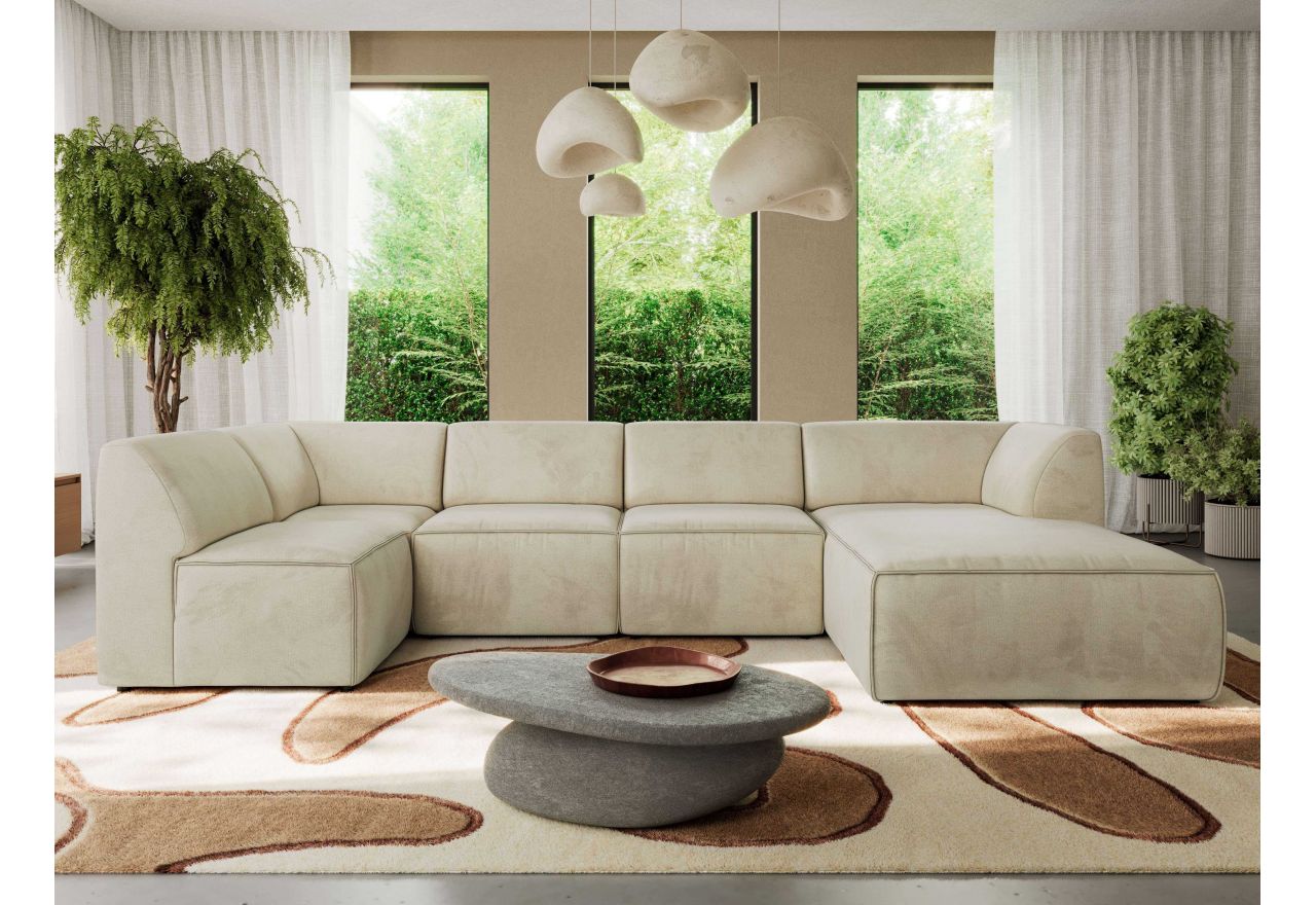 Narożnik MODARO U 5M - strona prawa - beżowy, welwet