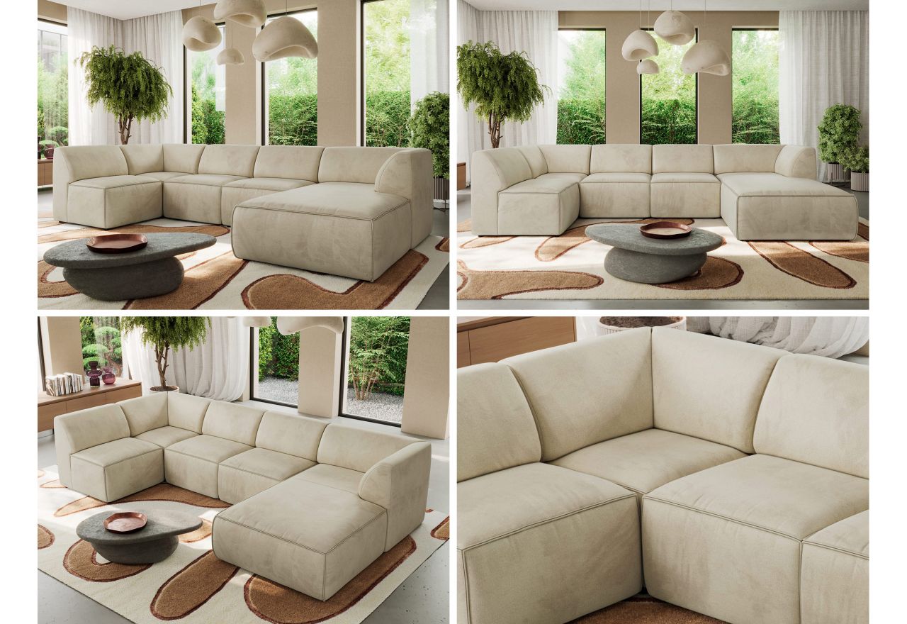 Narożnik MODARO U 5M - strona prawa - beżowy, welwet