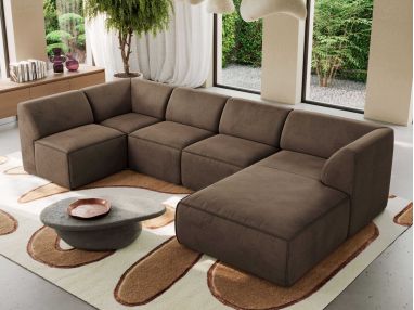 Narożnik MODARO U 5M - strona prawa - brązowy, welwet