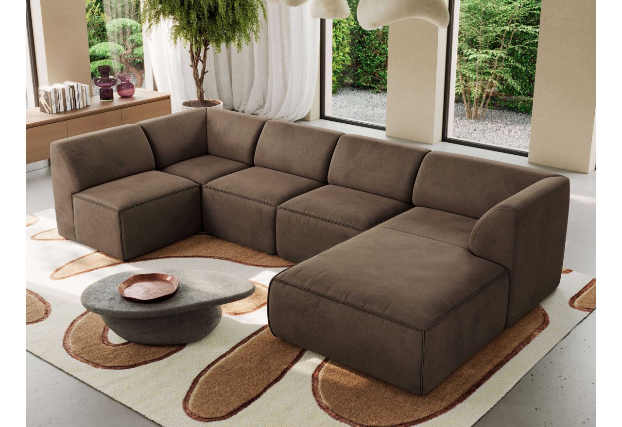 Narożnik MODARO U 5M - strona prawa - brązowy, welwet